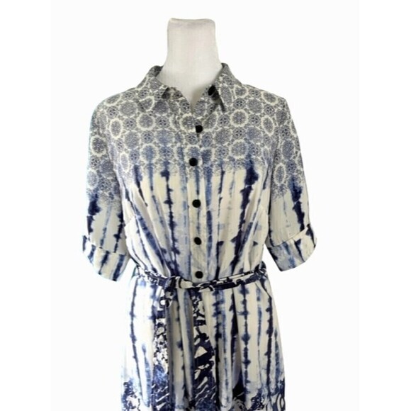Peter Som Blue Tie Dye Button Front Shirt Dress Size 8 - Picture 6 of 11